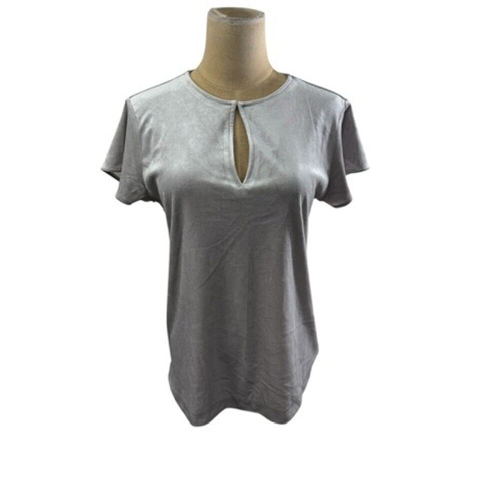 "ANN TAYLOR" Velvet Short Sleeve Blouse Keyhole Tie In Front‎ SZ S Professional